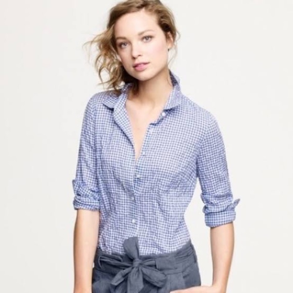 J.Crew 0 Gingham Button Front Top